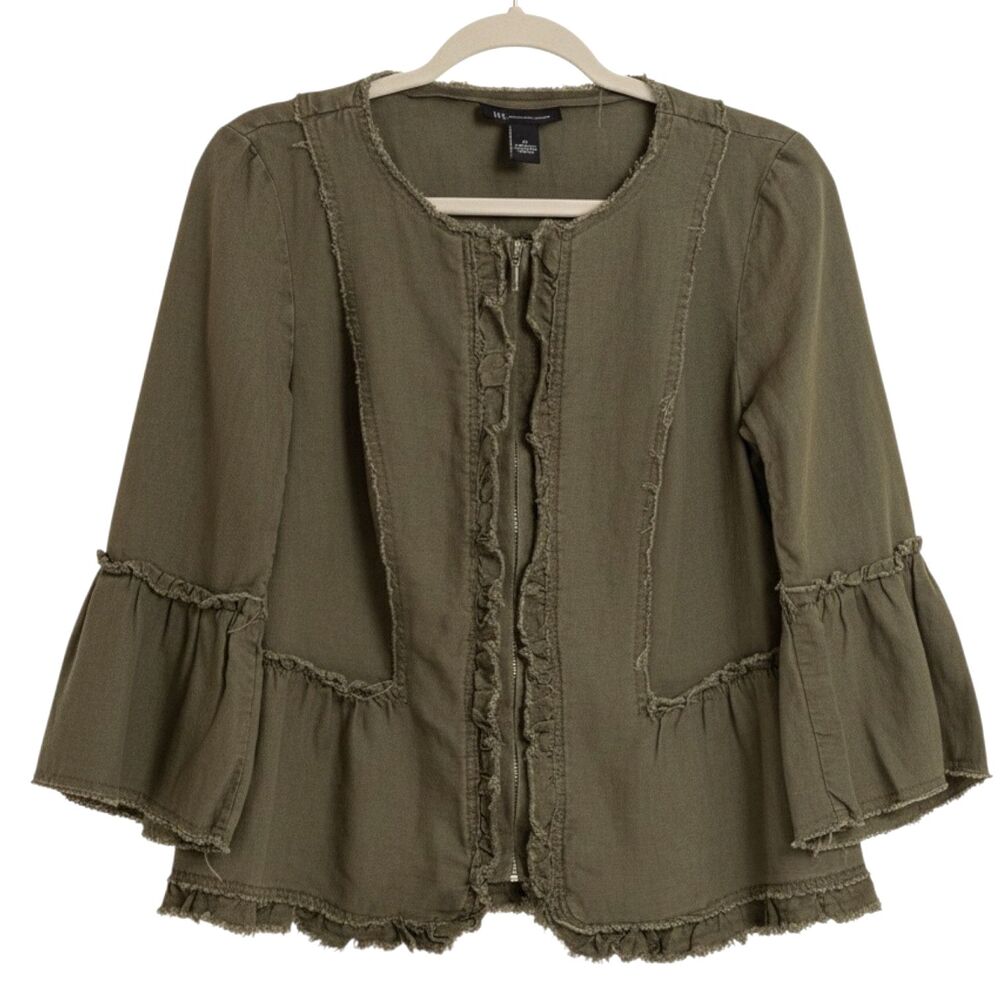 INC International Concepts Linen Jacket Shirt Top Blouse Zip Front Green M